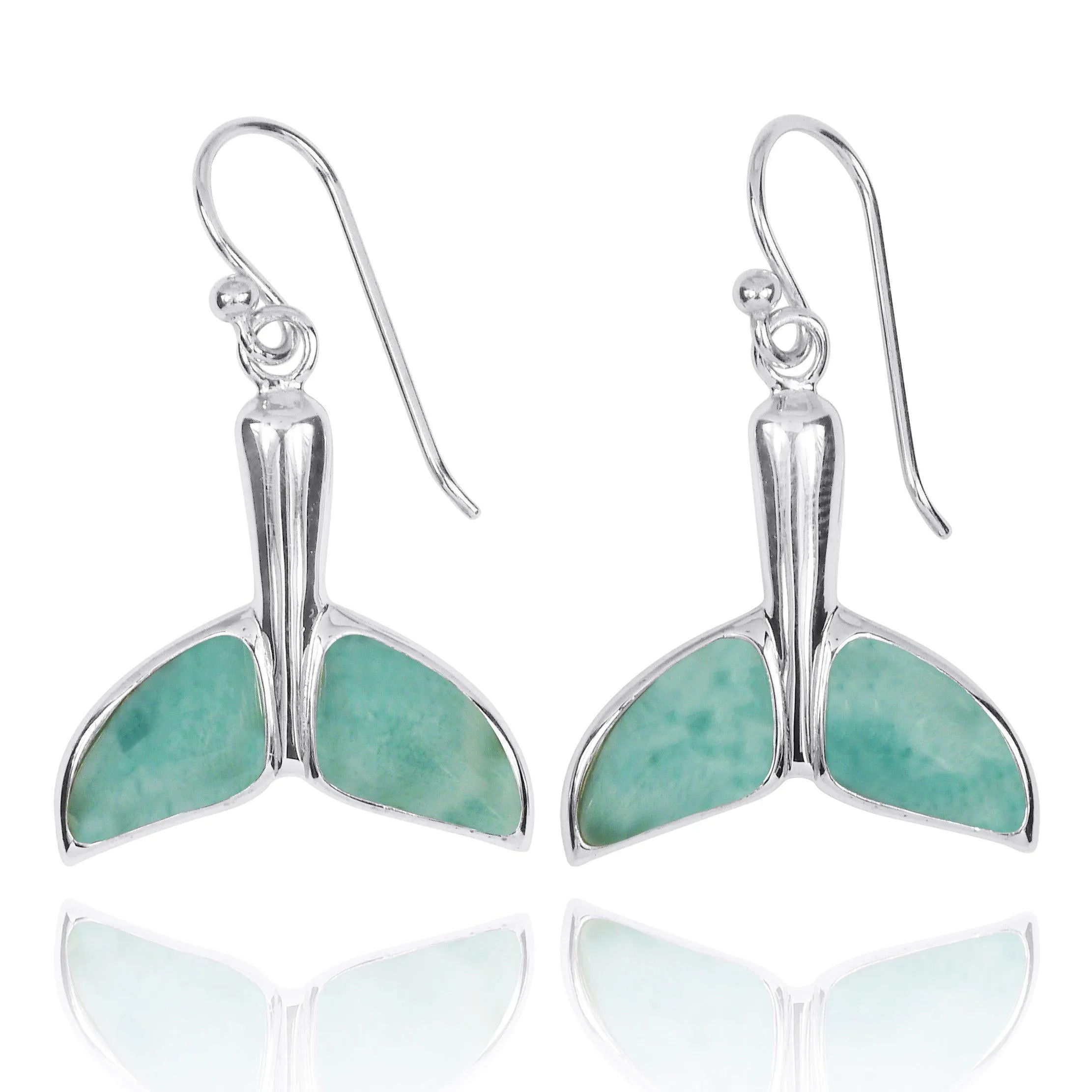 Sterling Silver Whale Tail Earring with Larimar