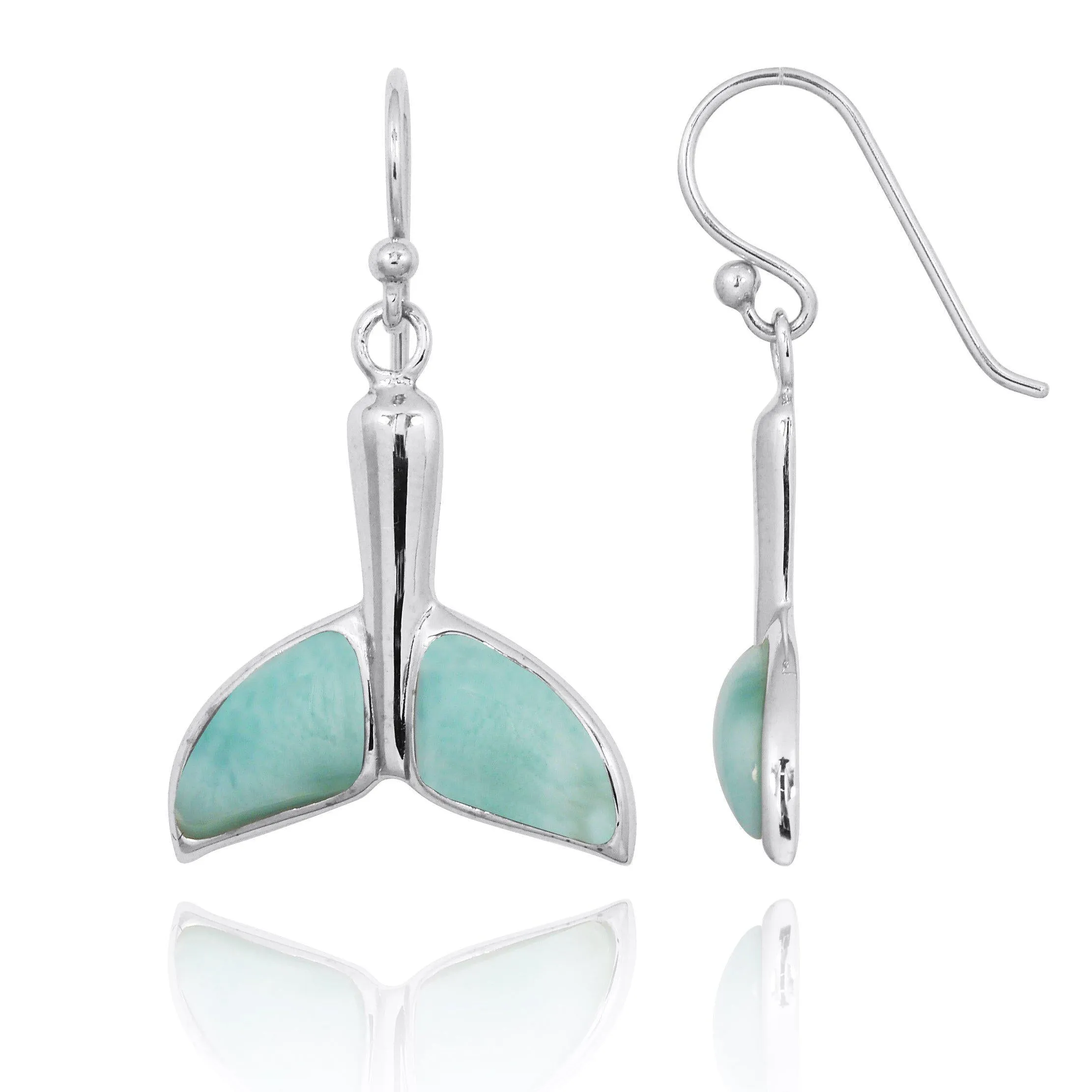 Sterling Silver Whale Tail Earring with Larimar