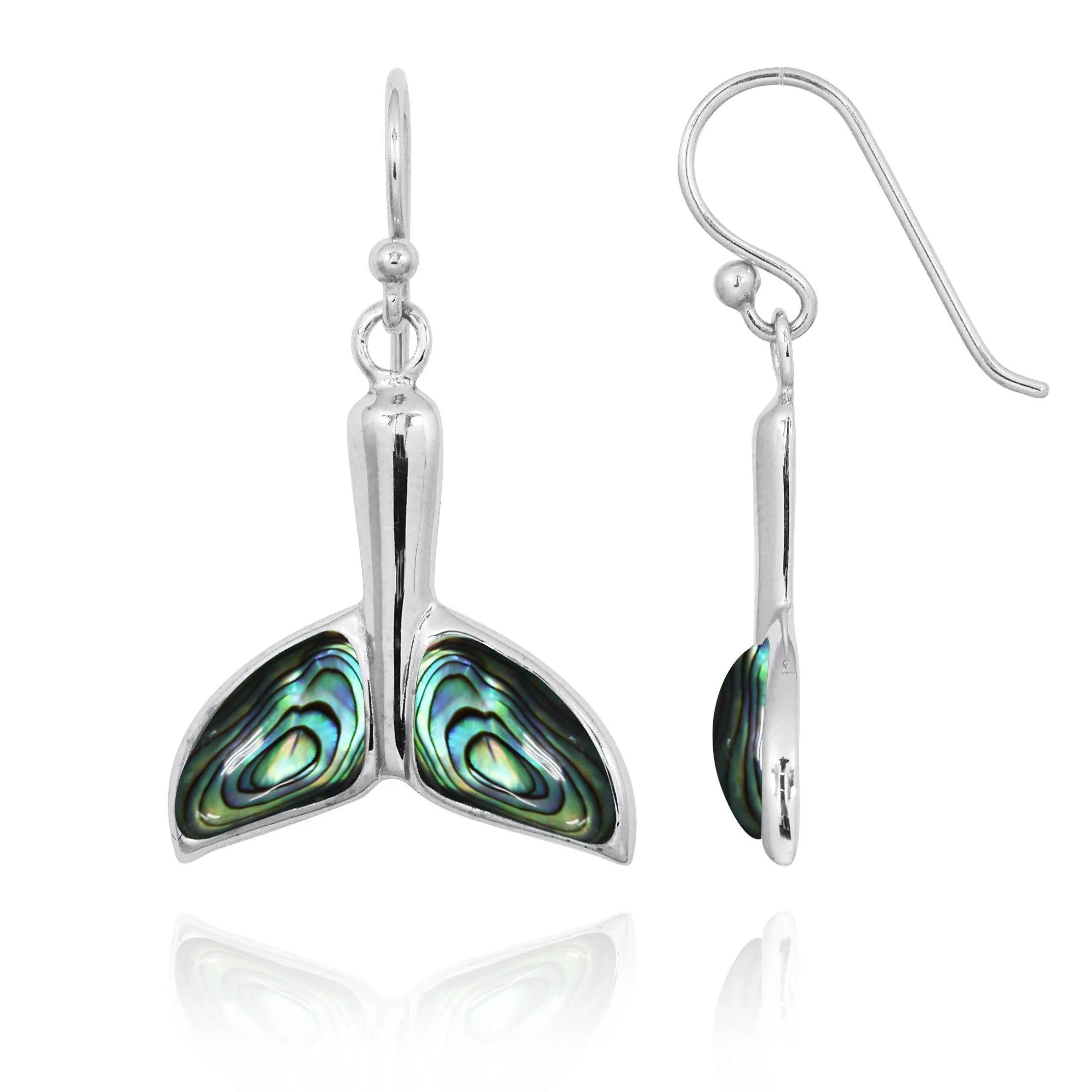 Sterling Silver Whale Tail with Abalone Shell French Wire Earrings