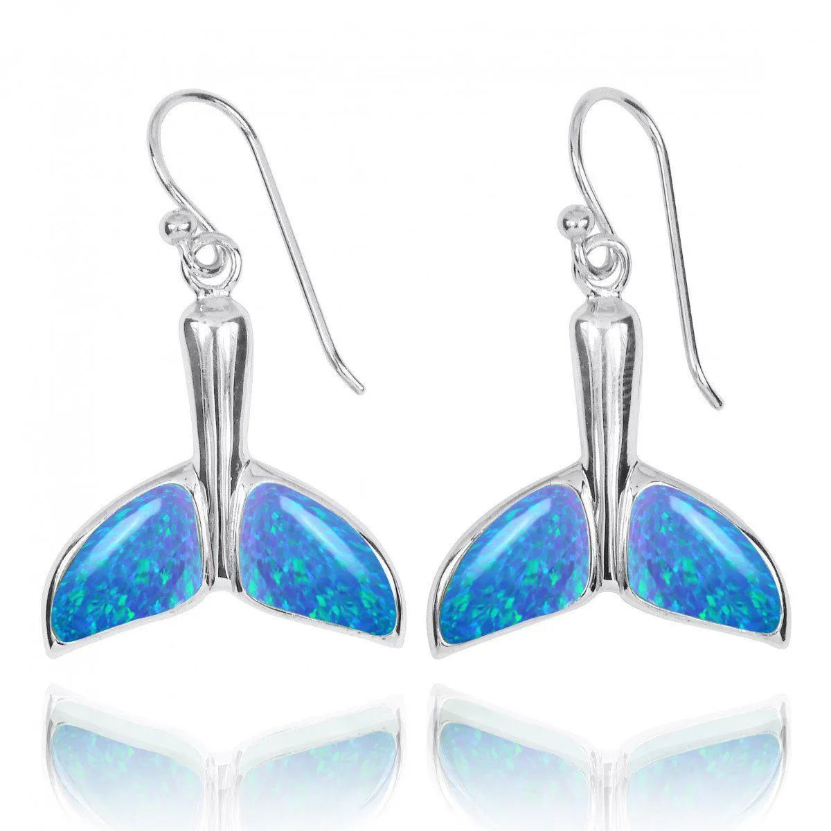 Sterling Silver Whale Tale with Blue Opal French Wire Earrings