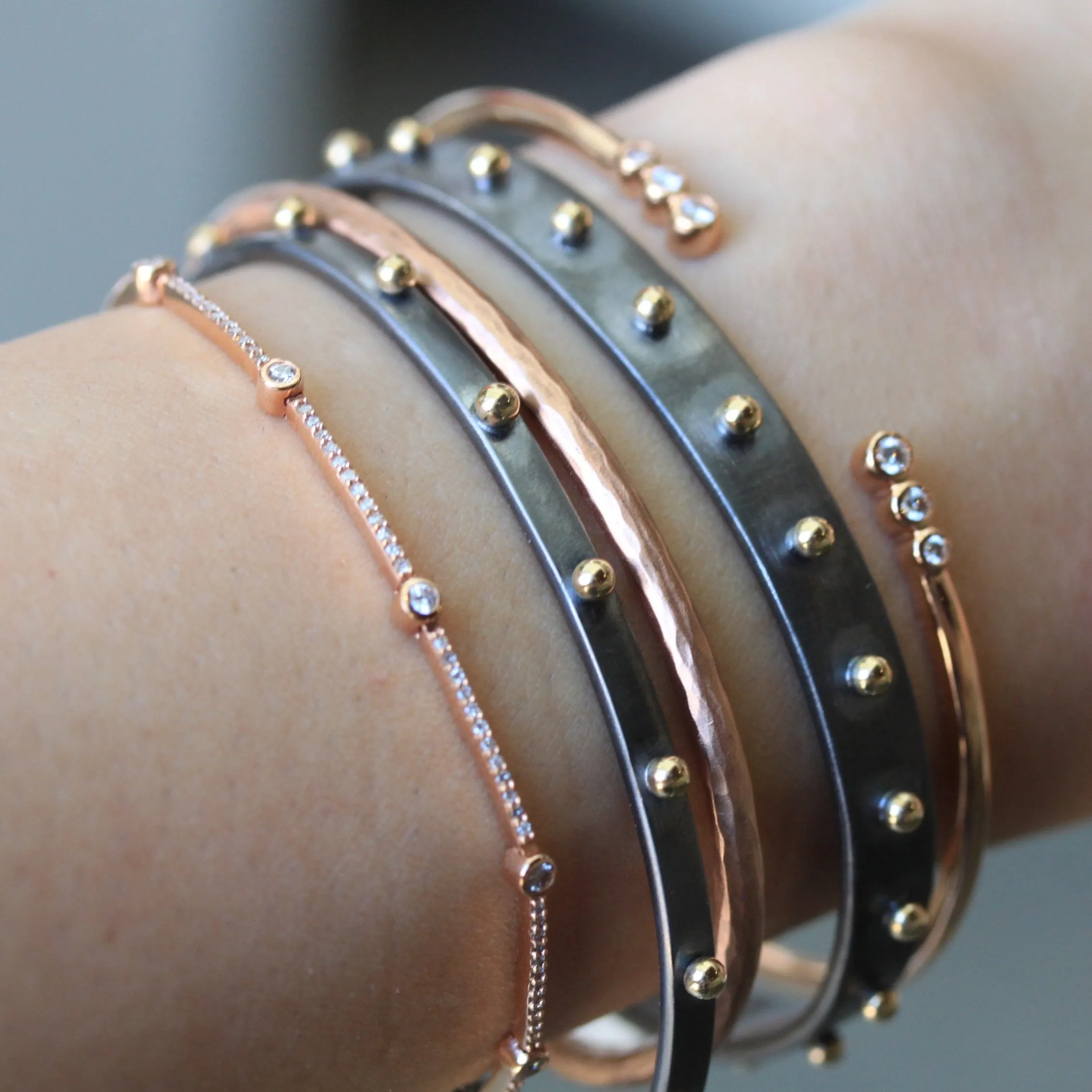 Thin Rhodium Studded Cuff Bracelet