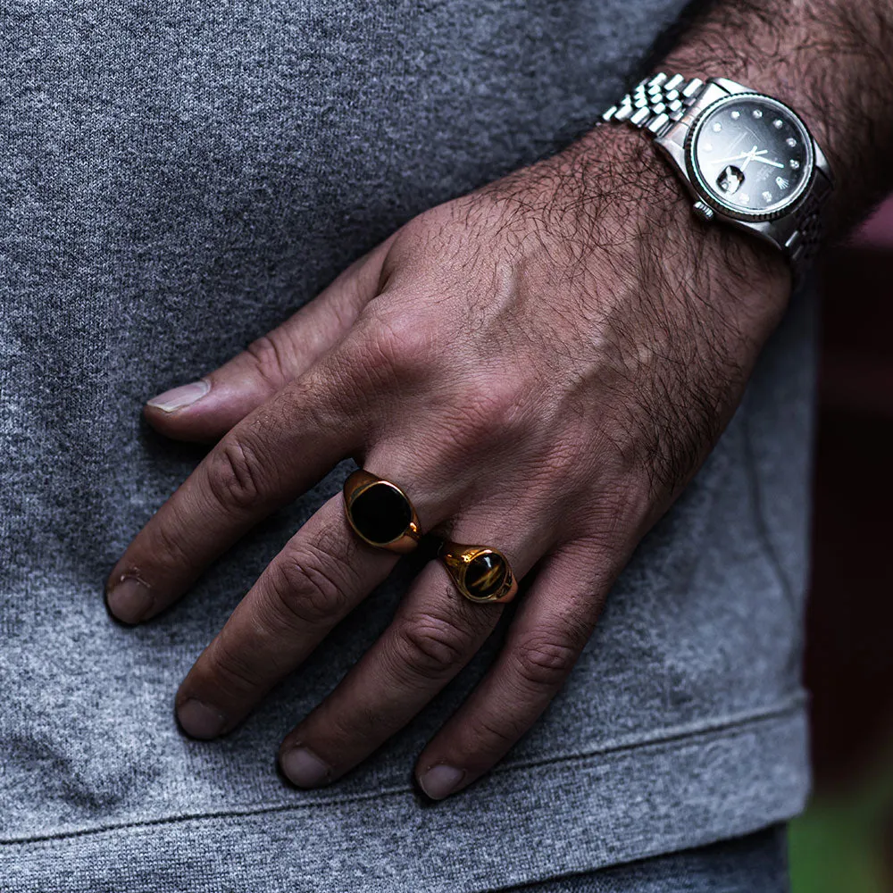 TIGER EYE OVAL STONE SIGNET RING