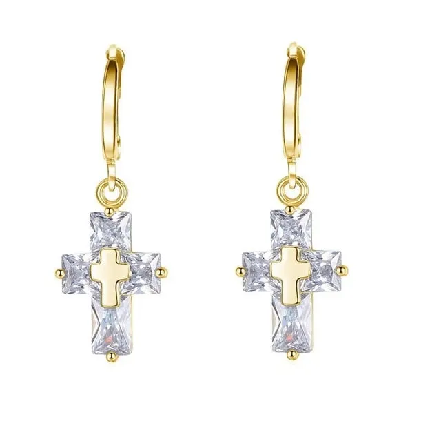 Transparent Cross Necklace and Earrings