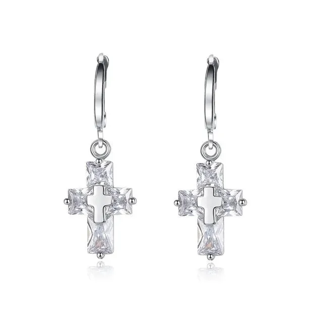 Transparent Cross Necklace and Earrings