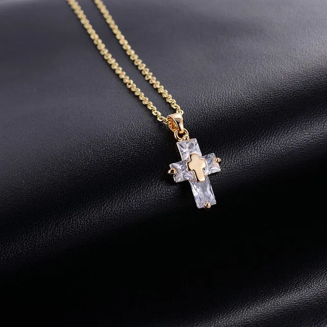 Transparent Cross Necklace and Earrings