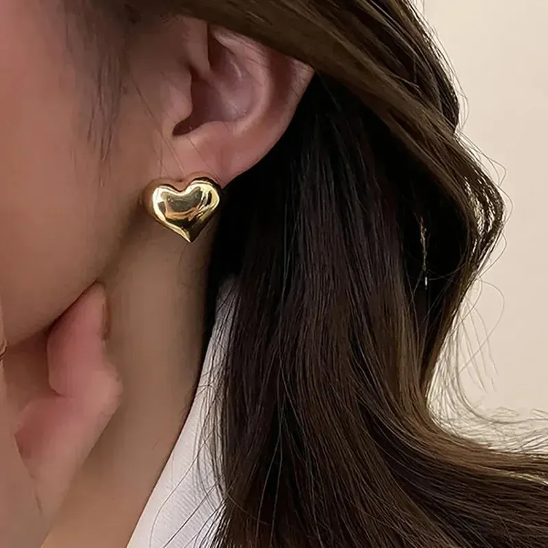 Trendy Double Accessories Silver Prevent Gold Vintage Party Heart Allergy Earring