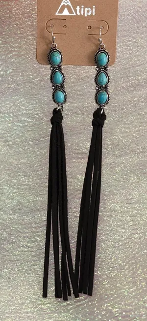 Turquoise Tolani Trail Black Tassel Earrings