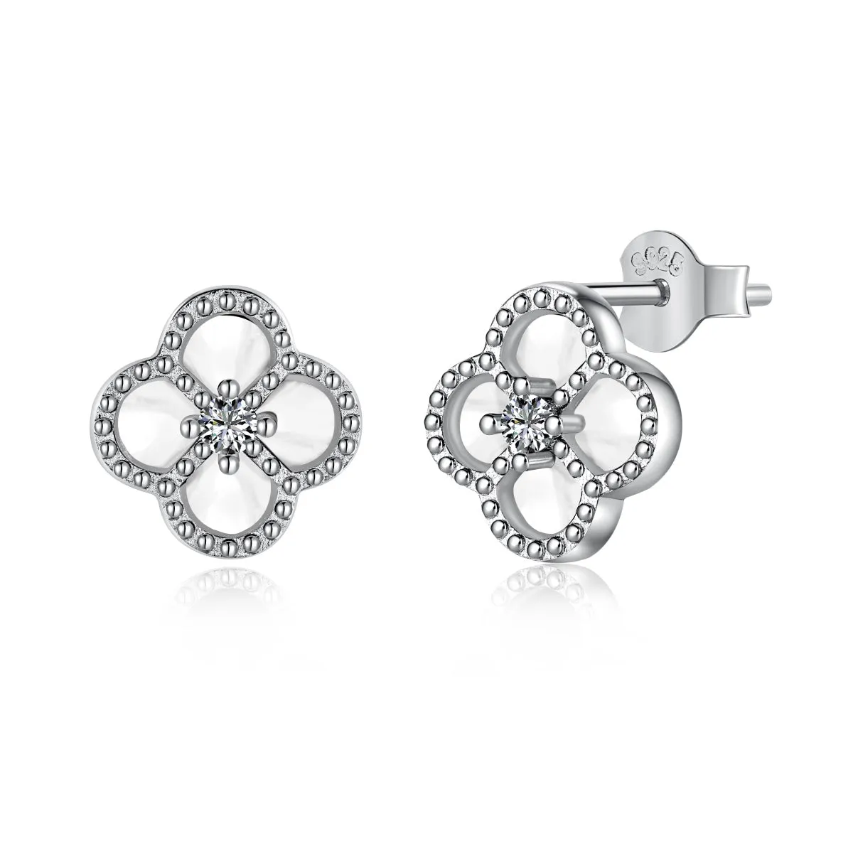 White Shell Clover Stud Earrings