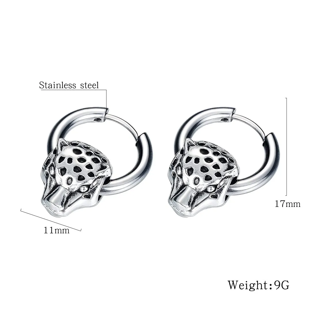 Yellow Chimes Elegant Latest Fashion Stainless Steel Leopard Head Design Silver Hoops Earrings for Men and Women, Medium (YCFJER-421HEAD-SL)