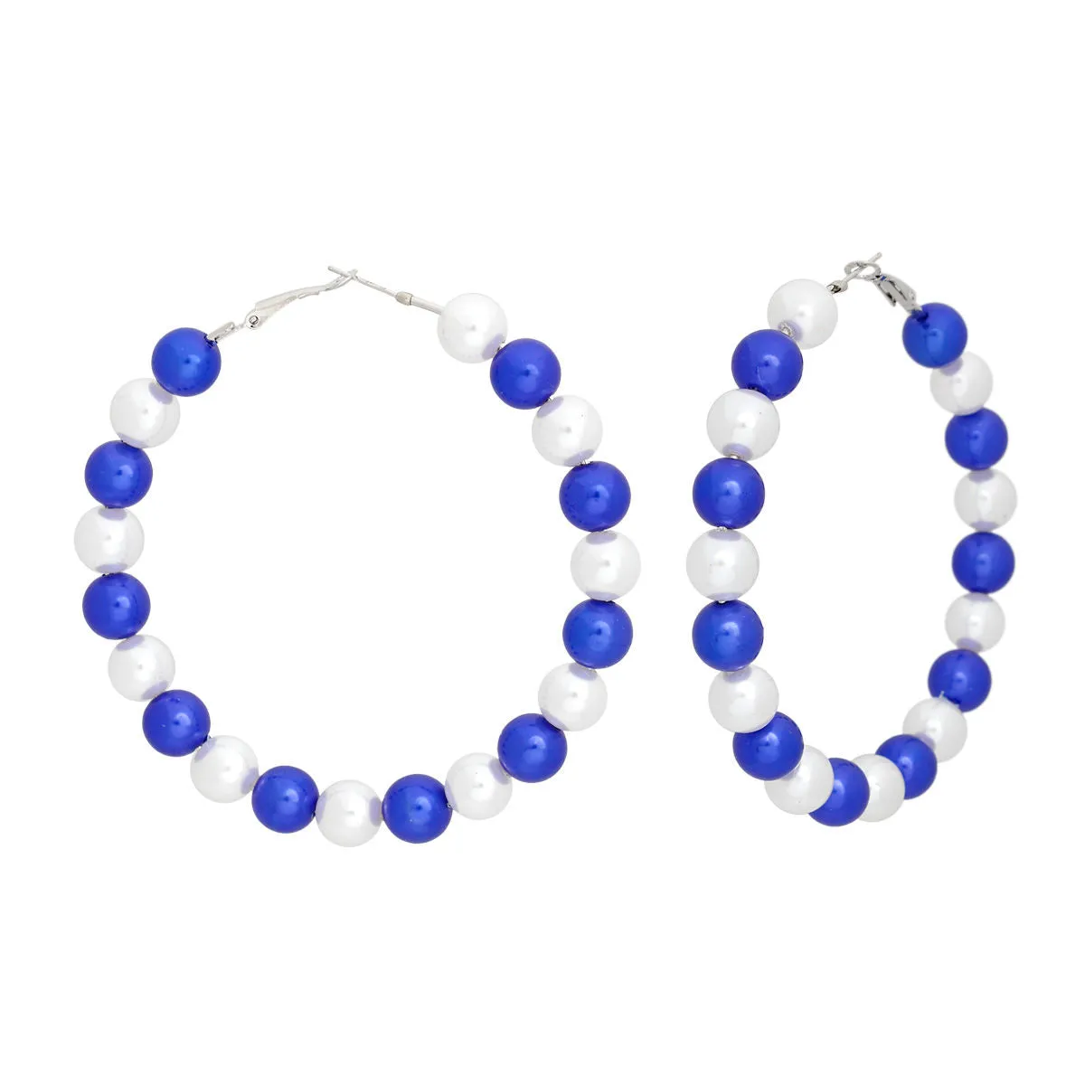 ZPB Zeta Phi Beta Sorority Earrings Blue White Pearl Hoops for Women